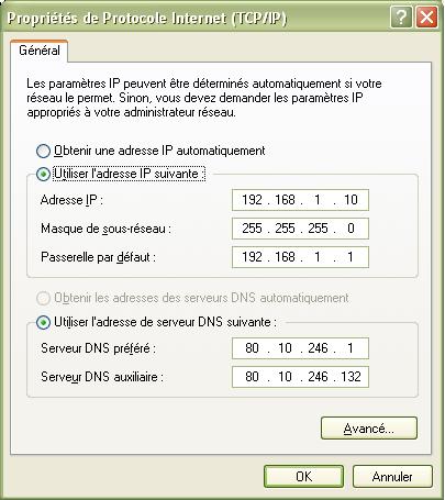 Configuration TCP avec adresse fixe